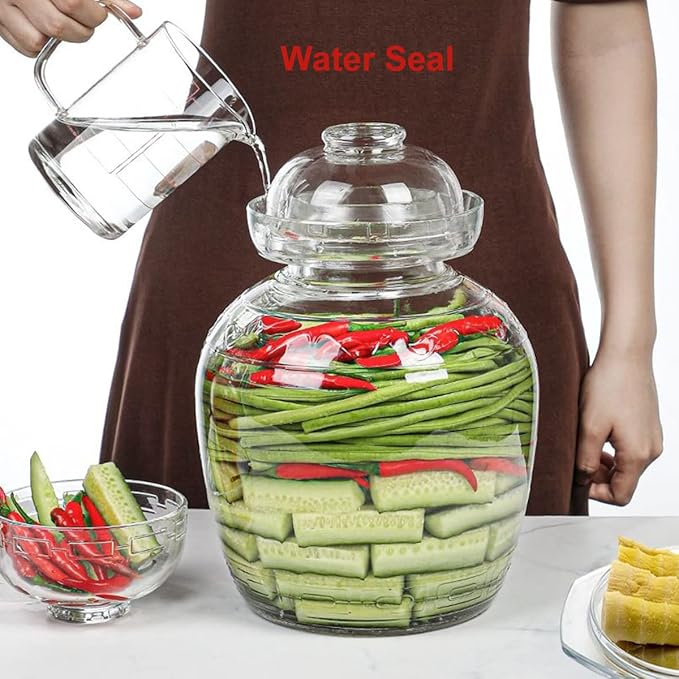 2.5 Liter Pickle Jar Glass Jar with Lid, Fermentation Kit with Water Seal Airlock Lid, Canning Jar for Pickles, Kimchi, Sauerkraut, Kombucha, Paocai