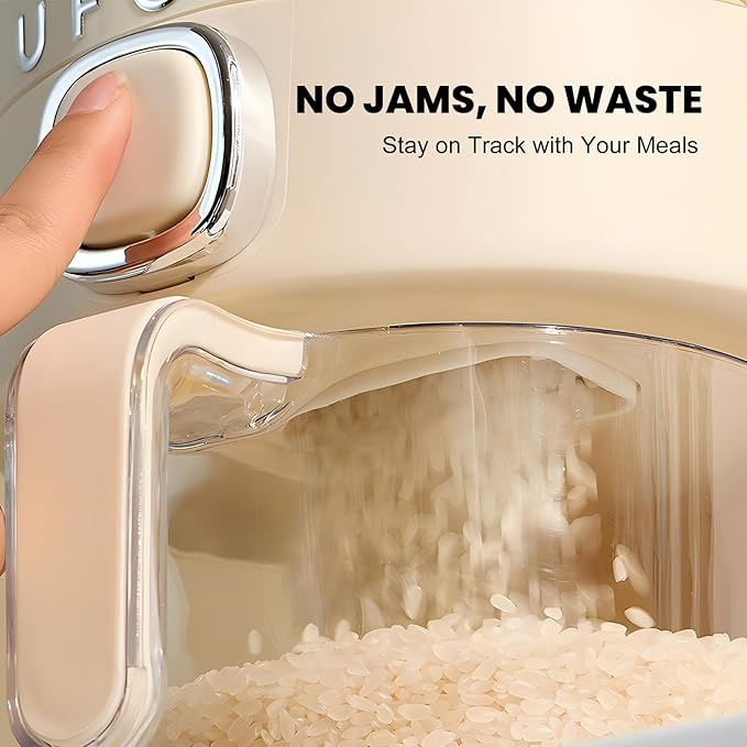 UFORU Rice Dispenser, Rice Storage Container with Measuring Cup for Kitchen Pantry Household, Dry Food Storage Containers Airtight, Sealed Moisture Proof, Cream White 11 Lbs