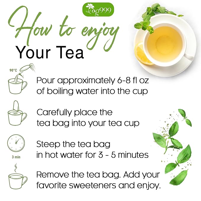 TOG999, Premium 60 Moringa Leaf Tea Bags, 100% Natural & Pure. Loose Leaf Moringa Herbal Tea. No Sugar, No Caffeine, No Gluten, Vegan.