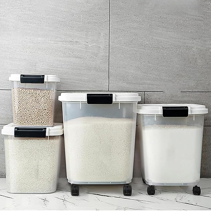 HANAMYA 30 LB Rice Storage Container with Measuring Cup, BPA free, For Rice | Grain | Pet Food | Flour, 1 count, Clear & Black