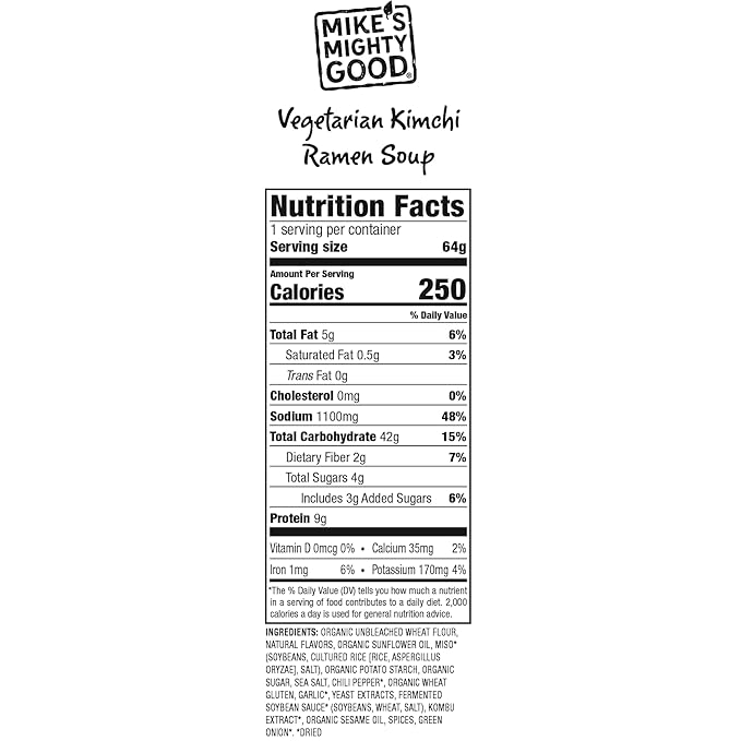 Mike's Mighty Good Craft Ramen Vegetarian Kimchi Soup, 2.3 Ounce Pillow Pack (Pack of 14)