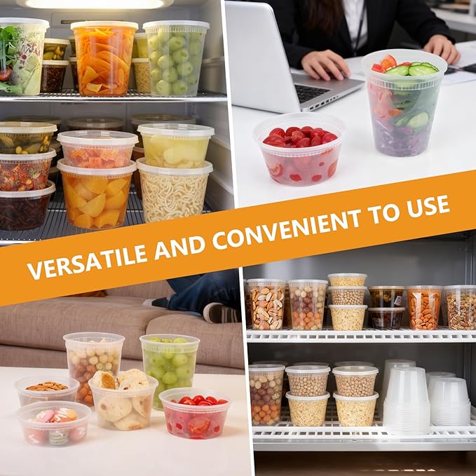 NESCCI 72 Sets (144-Piece) Deli Containers with Lids,8oz X 72 Set Each, Leak-Proof & BPA Free Airtight Takeout Plastic Food Storage Containers for Soup, Meal Prep, Microwave/Freezer Safe