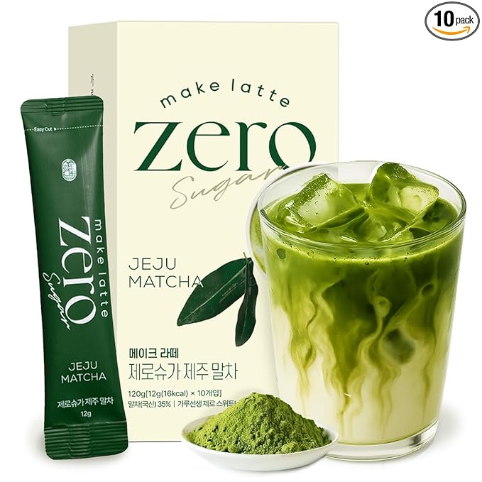 Kim’s Table Matcha Powder for Latte Zero Sugar Easy 10 Sticks Ceremonial Grade Jeju Korean Matcha for Latte Green Tea Powder, Premium Barista Crafted Mix, soft & savory taste, 10 Servings (4.23 Ounces) 제주 말차 라떼