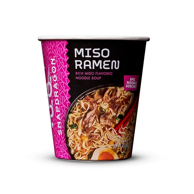 Snapdragon Miso Ramen Cup Noodles - 6 Pack Instant Ramen Bowl with Authentic Wheat Noodles, Soup Sauce Base, Vege Pack and Flavoring Chili Oil. Microwave or Hot Water, Easy Meal Prep