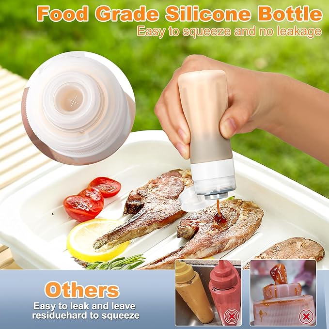 Seropy Condiment Squeeze Bottles for Sauces, Salad Dressing Container to Go, Small Silicone Squeeze Bottles, Condiment Containers Dispenser for Ketchup Hot Sauce, Orange/Green/Pink/Blue 3 Oz
