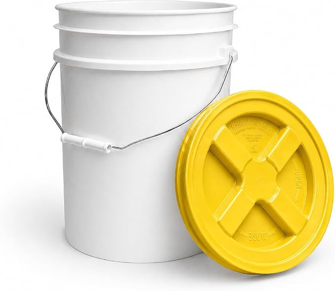 ePackageSupply 5 Gallon Bucket - Food Grade Bucket with Airtight Gamma Seal Screw-On Lid, BPA-Free, Heavy-Duty 90 Mil HDPE Plastic, Bulk Storage, Durable Container, Made in USA, White/Yellow, 6 Packs