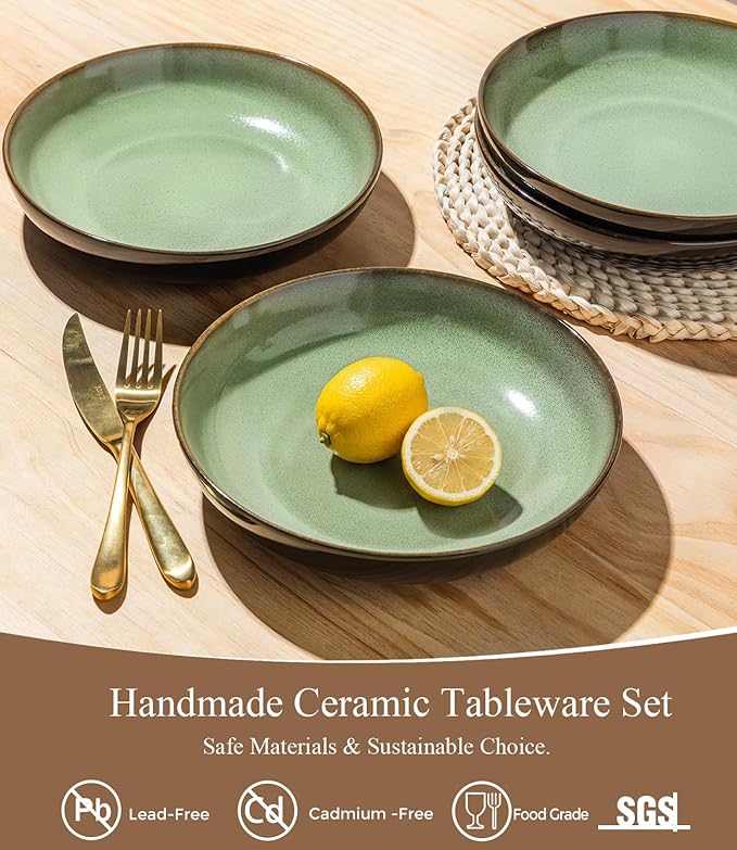 LERATIO Large Pasta Bowls,38oz Ceramic Pasta Bowls,9.0" Reactive Glaze Pasta Bowl Set of 4,Microwave & Dishwasher,Oven Safe,Wide Serving Bowls for Salad,Pasta,Fruit,Scratch Resistant-Light Blue
