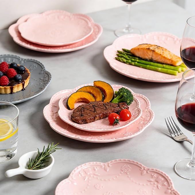 Gaolinci European Palace Series Lace Embossed Ceramic Dinner Plate (Set of 4)