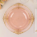 Efavormart 10 Pack | 8" Translucent Blush and Gold Baroque Dessert Plates, Leaf Embossed Metallic Rim Shatterproof Appetizer Plates for Spring Showers