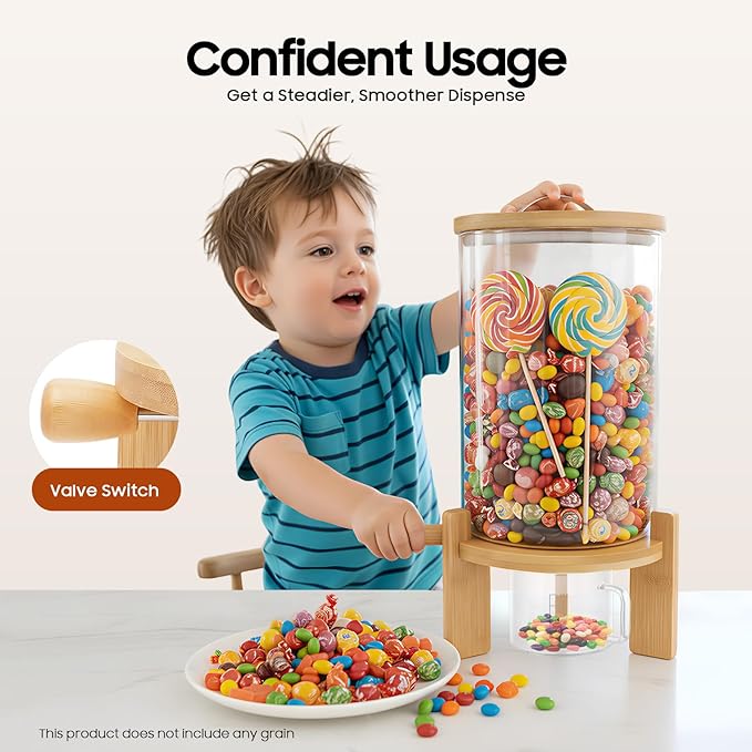 7.5L Glass Rice Dispenser, Cereal Container with Bamboo Stand, Large Airtight Food Storage Bin, Rice Organization Tank with Measuring Cup for Grain Coffee Beans Dry Food