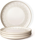 Artena Large Ceramic Dinner Plates Set Of 4, 10.75 Inch Embossed Kitchen Salad Plates, Modern Serving Plates For Restaurant, Plates With Lipped Edges, Microwave Dishwasher Safe (Wheat Leaf)