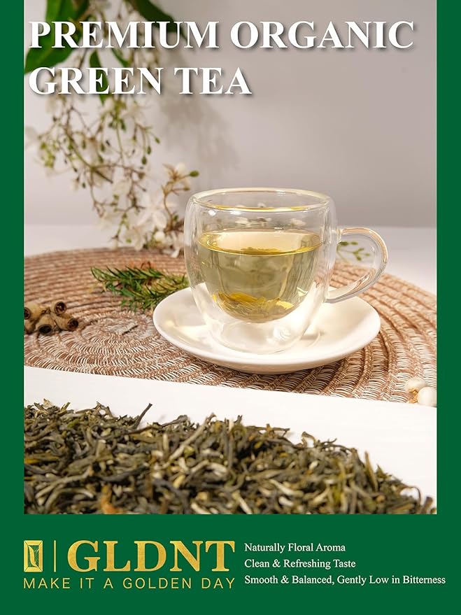 GLDNT Organic Green Tea, Loose Leaf, High Mountain, Smooth & Delicate Flavor, Caffeinated, 16oz