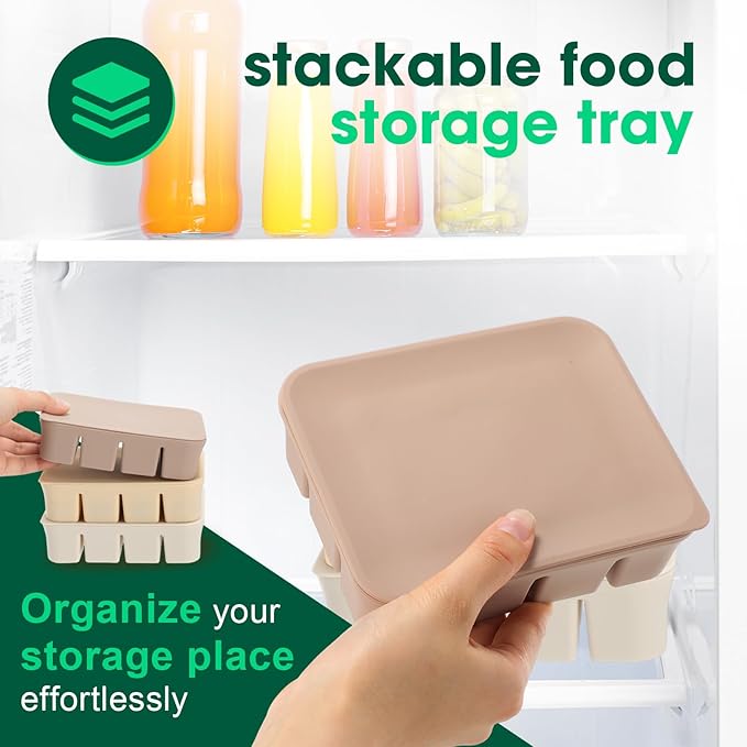 Mimorou 3 Pack Baby Food Freezer Tray with Lids 2.13 oz x 6 Cups/1.15 oz x 12 Cups Silicone Baby Food Storage Container Ice Cube Molds for Homemade Vegetable Fruit Snack(12 Cups,White, Yellow, Brown)