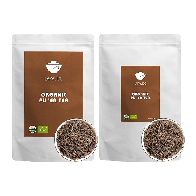 LAPALIDE Puerh Tea Loose Leaf, USDA Organic Pu erh Tea, 5.29Oz & 1.76Oz Yunnan Puerh Tea loose leaf Mellow and Rich, Pu'er Ancient Tree Tea Leaves Using Dry Storage
