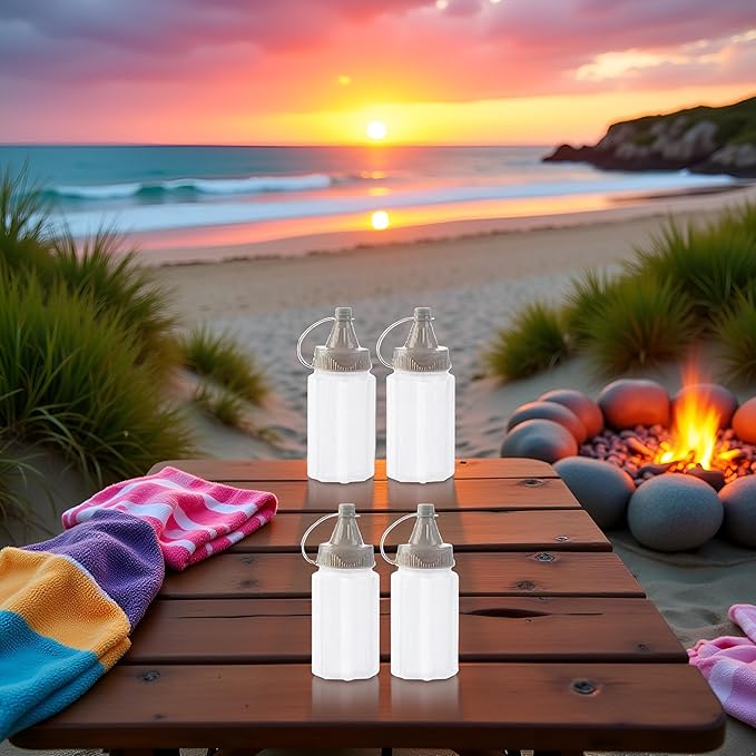 4Pcs White Plastic Squeeze Condiment Bottles,Ketchup Honey Bottle,Salad Dressing Container for Lunch, BBQ, Mini Sauce Jam Squeeze Bottle, Camping Condiment Squeeze Bottles Dinnerware and Serveware