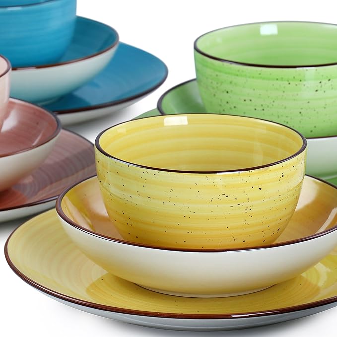 Elama Sebastian Round Stoneware Dinnerware Set in Assorted Colors (18 Piece)