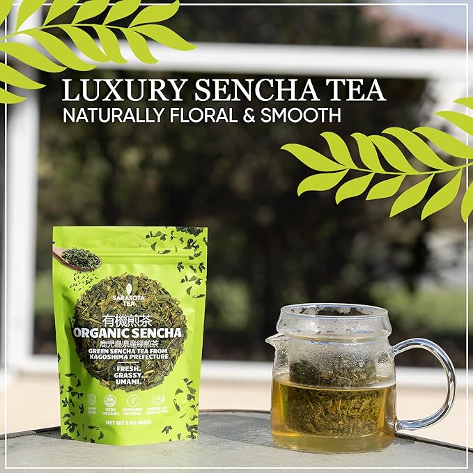 Organic Japanese Sencha Green Tea Loose Leaf | Premium Green Tea from Kagoshima Prefecture | 100% USDA Organic | Fresh & Grassy Flavor | 3oz Bag | High Antioxidants | Non-GMO