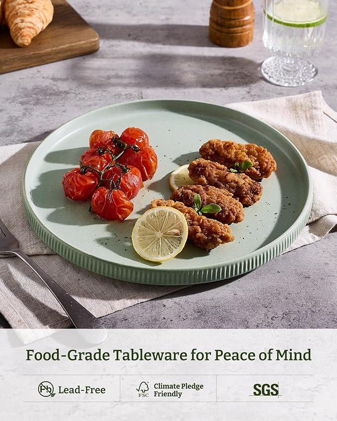 famiware Star Salad Plates for 6, 8 inches Plate Set, Stoneware Dinnerware, Small Dinner Plates for Dessert, Salad, Appetizer,Matte Green
