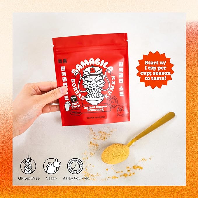 SAMABILA Korean Beef Instant Ramen Seasoning Powder - Gluten Free - Vegan - Medium Spicy - Premium Soup Powder - 5 oz