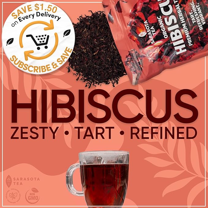 Organic Hibiscus 1lb Loose Leaf Tea | Naturally Tart & Refreshing Herbal Tea | Caffeine-Free | Dried Hibiscus Flowers for Hot or Iced | Non-GMO | Detox & Hydration Support