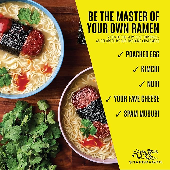 Snapdragon Chicken Ramen Cup Noodles - 6 Pack Instant Ramen Bowl with Authentic Wheat Noodles, Soup Flavor Sauce, Vege Pack, and Garlic Flavoring Oil. Microwave or Hot Water, Easy Meal Prep
