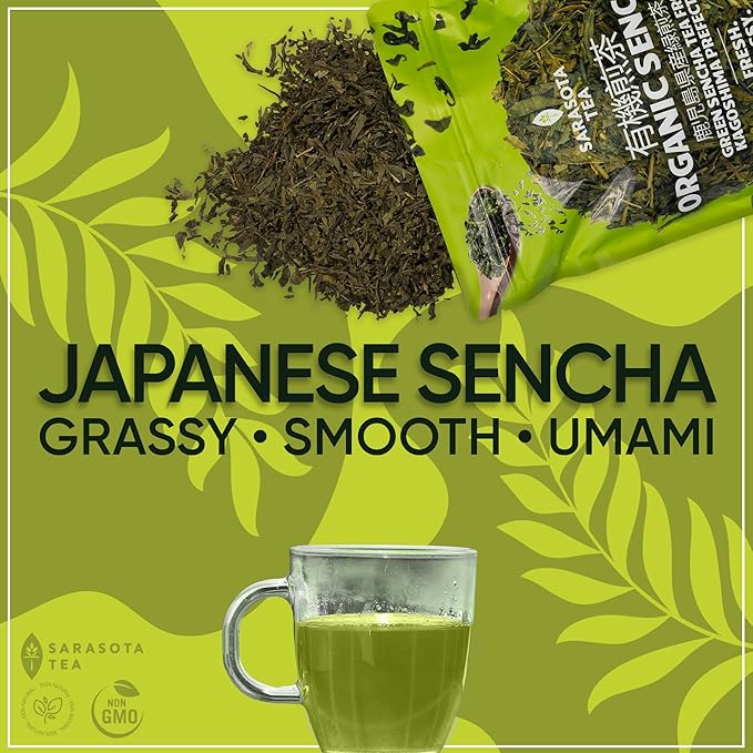 Organic Japanese Sencha Green Tea Loose Leaf | Premium Green Tea from Kagoshima Prefecture | 100% USDA Organic | Fresh & Grassy Flavor | 8oz Bag | High Antioxidants | Non-GMO