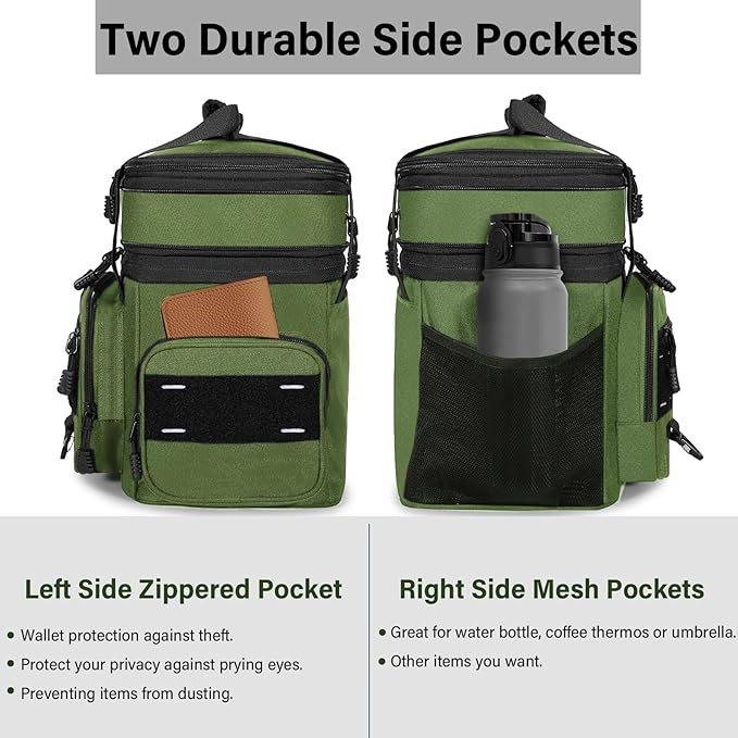 TENKIST Expandable Tactical Lunch Box, Large Insulated Lunch Cooler Bag Heavy Duty Leakproof Lunch Pail for Men Adults Work Office Outdoor Picnic Trips,16L,Army Green