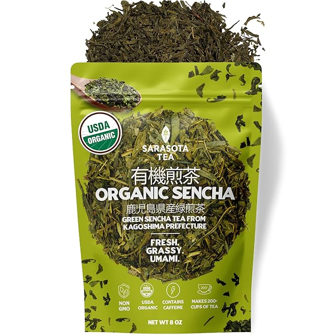 Organic Japanese Sencha Green Tea Loose Leaf | Premium Green Tea from Kagoshima Prefecture | 100% USDA Organic | Fresh & Grassy Flavor | 8oz Bag | High Antioxidants | Non-GMO