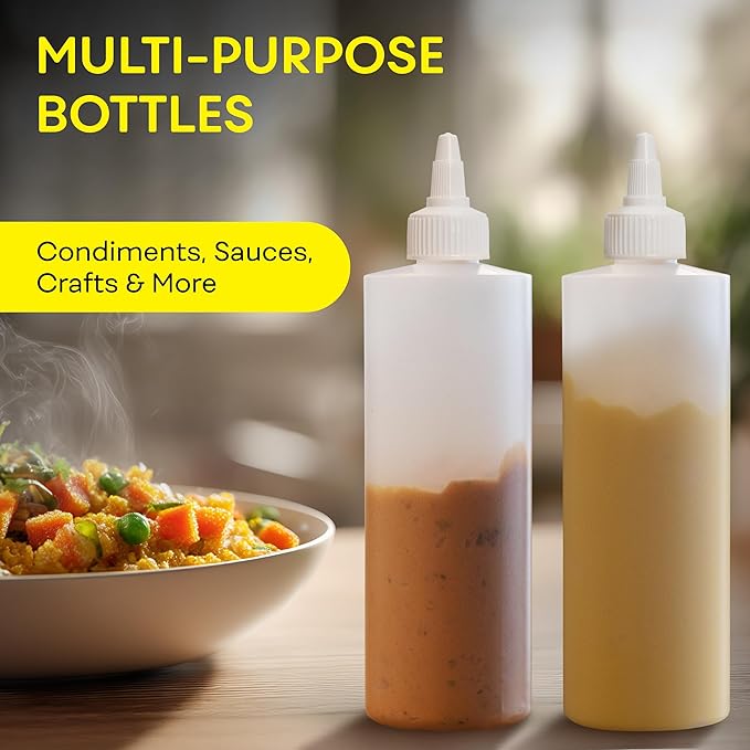 BRIGHTFROM Condiment Squeeze Bottles, 12 OZ Empty Squirt Bottle with Twist Top Cap, Leak Proof - Great for Ketchup, Mustard, Syrup, Sauces, Dressing, Oil, Arts and Crafts, BPA FREE Plastic - 4 PACK