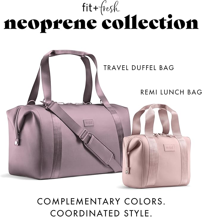 Fit & Fresh Remi Lunch Bag for Women Work – Neoprene Lunch Tote with Containers & Ice Pack, Reusable Meal Prep Lunch Box, Large Capacity, Machine Washable, Mauve