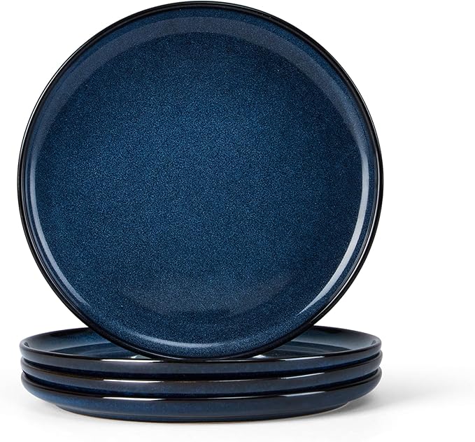 Herogo 4-Piece Stoneware Small Dinner Plates Set, 7.9" Ceramic Round Dessert Plate Set, Double Reactive Glaze Large Dinnerware Plates for Kitchen, Microwave, Oven and Dishwasher Safe, Starry Blue