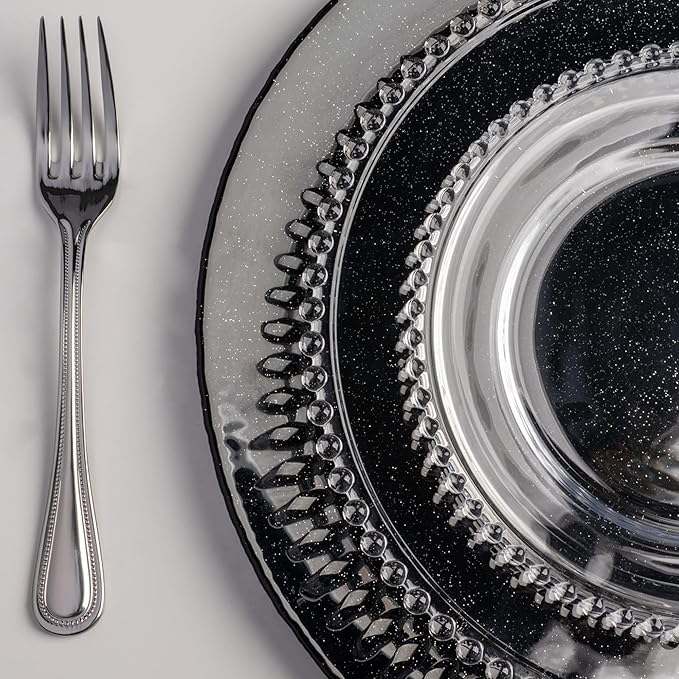 WOLFF - Set of 4 Pearl Beaded Crystal Dessert Plates, Clear Glass 8 Inch Salad Appetizer Starter Plates, Luxury Dinnerware Kitchen Accessories- Clear 8"