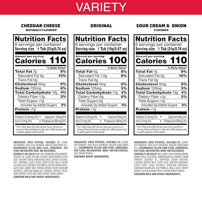 Pringles Potato Crisps Chips, Lunch Snacks, Snack Cups, Variety Pack, 19.3oz Box (27 Cups)