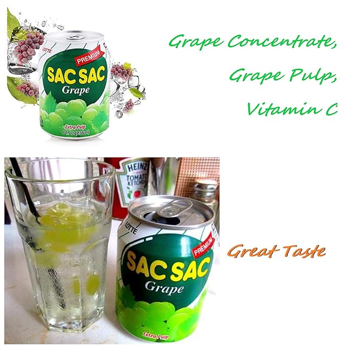 Korean Best Variety Energy Drink Box Deal - SACSAC, RICE PUNCH, PEAR JUICE - (SACSAC ORANG + GRAPE, 12 CANS)