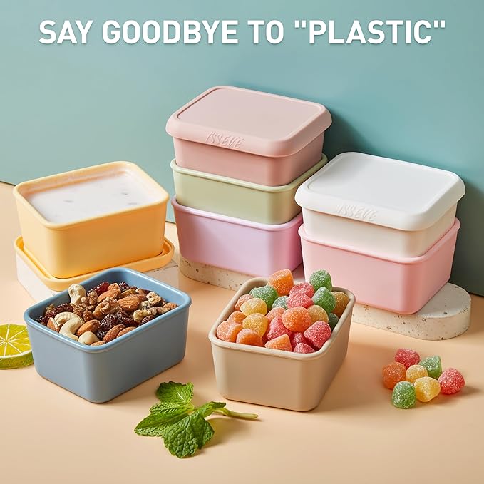 ISSEVE 8oz Silicone Snack Containers for Kids, 1 Cup Reusable Small Containers with Lids, Leak Proof Silicone Food Storage Containers, Kids Lunch Box for Daycare, School, Travel (4)