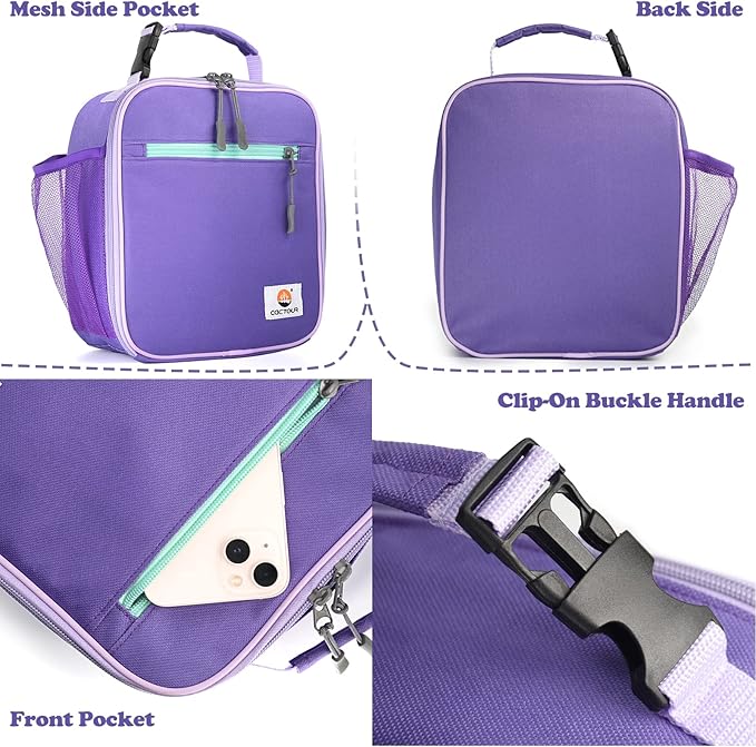 CaCTOUR Lunch Box Kids,Premium Insulated Lunch Bag for Girls Boys Teen Women,Soft Bag Mini Cooler Back to School Thermal Reusable Lunch Bag for Work School Picnic (Purple)