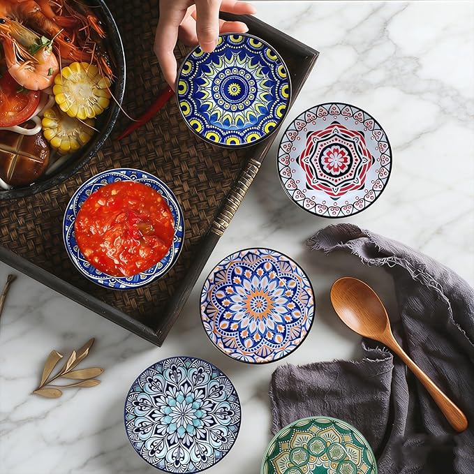 6PCS Sauce Dish, Ceramic Dipping Bowls,Small Bowl,Soy Sauce Dish Dipping Sauce Bowl,Sauce Plates Dip Bowls for Condiments Sushi Dishes Soy Sauces Ketchup Snack Side Dishes - Set of 6