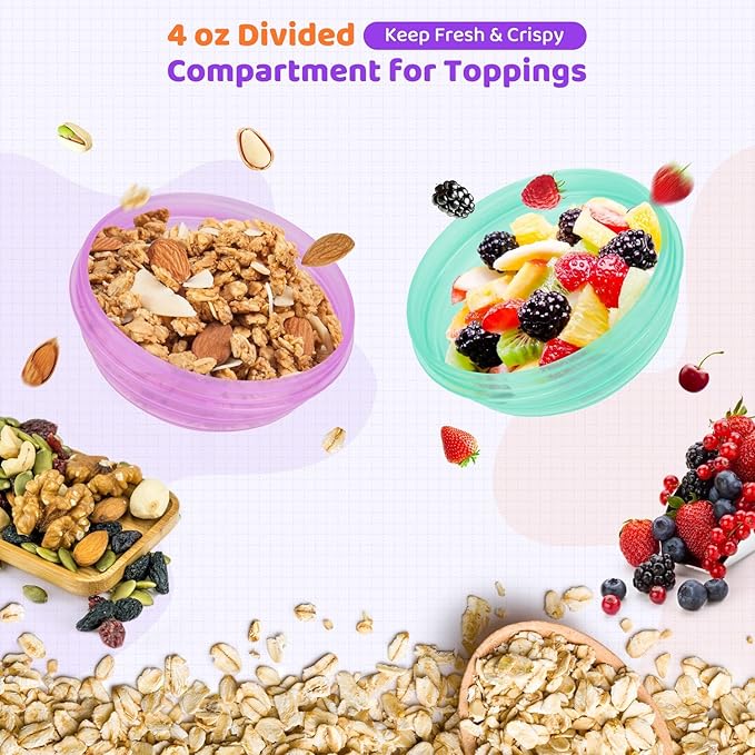 Yogurt Parfait Cups with Lids Reusable - 4 Pack 20 oz Overnight Oats Containers with Lids Folding Spoons Granola Topper, Cereal Salad Jars for Oatmeal Chia Pudding Meal Prep