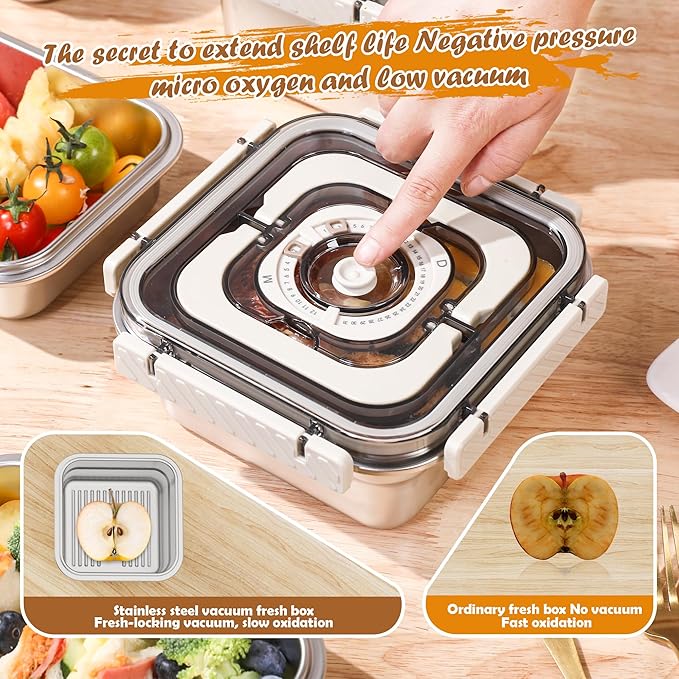 Stainless Steel Vacuum Food Storage Container with Handle- 1250ml/44oz, Large Capacity Leak-Proof Lunch Box with Hand Pump, Freezer & Dishwasher Safe - Portable for Work, Picnics