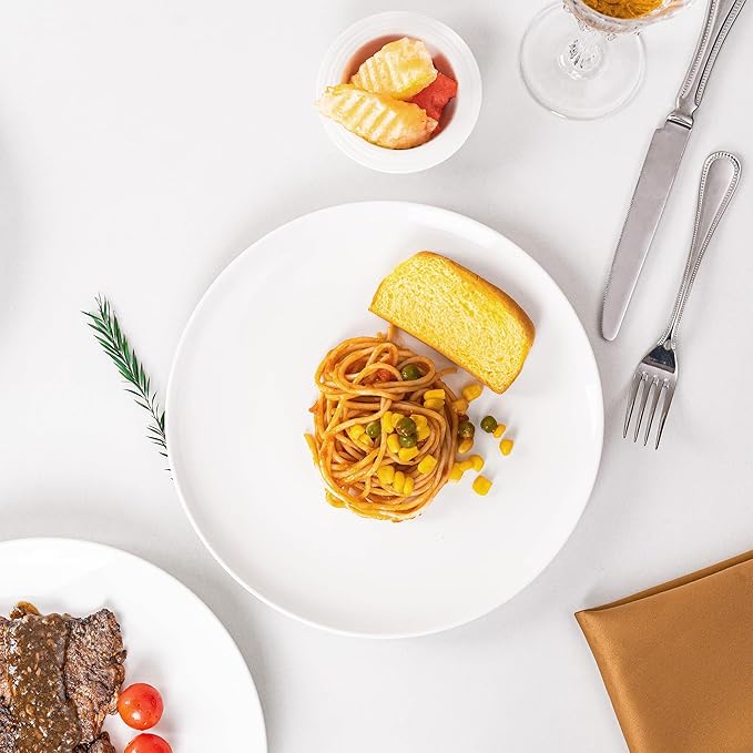 White Dinner Plates Set of 6, 10 Inch Ceramic Plates – White Porcelain Dinner Plates for Kitchen, Serving & Everyday Use, Microwave & Dishwasher Safe, 25.4Cm