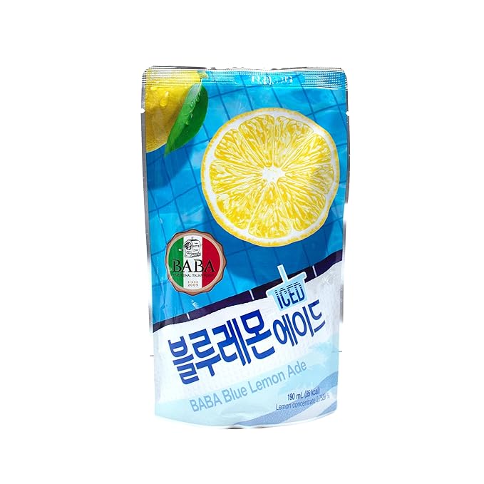 Korean Convenience Store Ade Drink Pouches, Ready-to-drink, Easy-Cut Pouch Drinks, Pack of 10 - Blue Lemon Ade