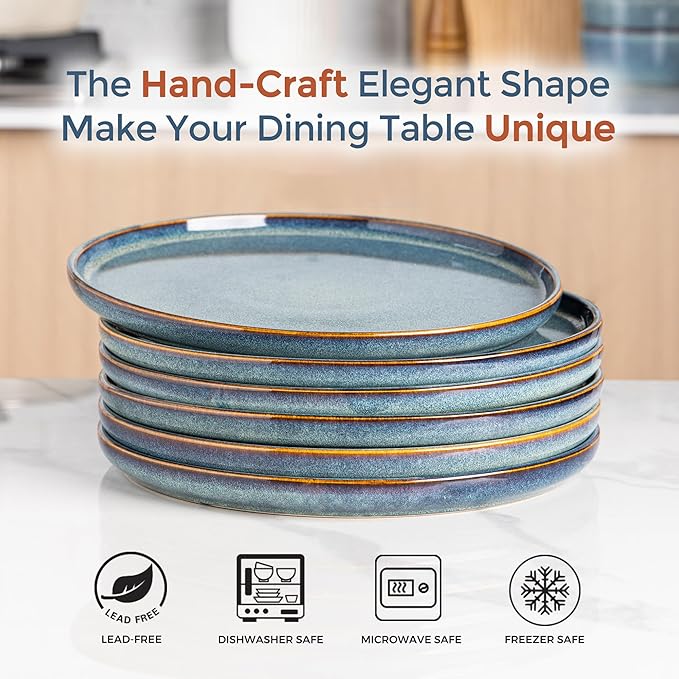 AmorArc Ceramic Plates Set of 6, 8.5 Inch Reactive Glaze Stoneware, Dessert, Salad, Appetizer, Small Dinner Plates, Microwave, Dishwasher Safe, Scratch Resistant Dishes Set for Kitchen