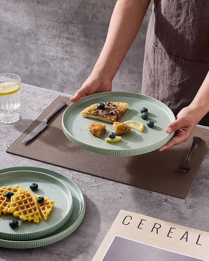 famiware Star Salad Plates for 6, 8 inches Plate Set, Stoneware Dinnerware, Small Dinner Plates for Dessert, Salad, Appetizer,Matte Green