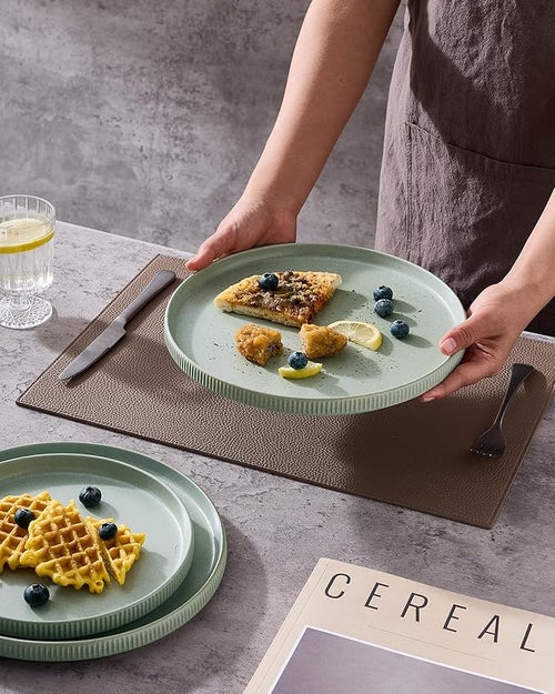 famiware Star Dinner Plates for 6, 10 inches Plate Set, Scratch Resistant, Stoneware Dinnerware, Kitchen Modern Rustic Serving Dishes, Matte Green