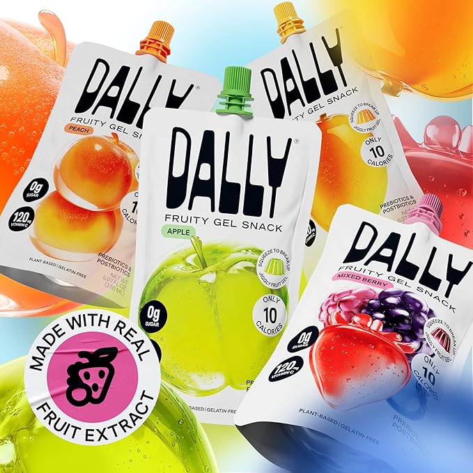 Dally Mixed Berry Drinkable Konjac Jelly 10 Pouches | Healthy 10-Calorie, Keto, Gluten Free, Sugar Free Korean Fruit Snack | Prebiotics & Postbiotics for Skin, Immune & Weight Management