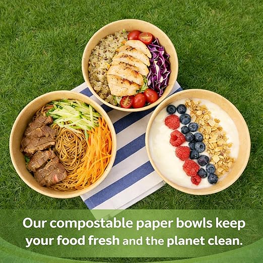TOPtoper 43Oz 50Pcs Large Paper Bowls with Lids and Forks, Heavy Duty Disposable Meal Prep Containers for Hot/Cold Food, Soup, Disposable Bowls Bulk Soak-Proof for Party