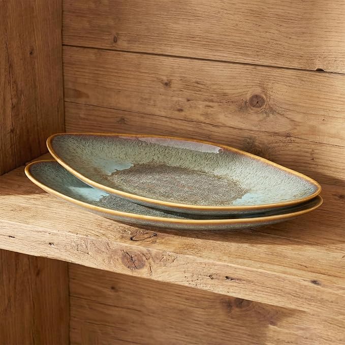 Serving Platter Olives Plate Large Serving Tray, Set of 4, for Entertaining, Porcelain Trays and Platters Sushi Salad Plates Serving Dinnerware Appetizer Serving Tray, Black reaction Glaze