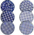 ZONEYILA Porcelain Dinner Plates, 10-Inch Ceramic Plates for Salad, Pancakes, Steak, Large Size Serving Plate for Parties, Restaurant - Dishwasher & Microwave Safe, Set of 6 (Vintage Blue)