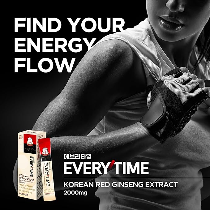 JUNG KWAN JANG Everytime Korean Red Ginseng Extract 2,000mg - Vegan Energy Drink Liquid Stick Supplements with Propolis - No Caffeine, No Gluten, Non-GMO 0.34 fl oz, 10EA (Pack of 6)