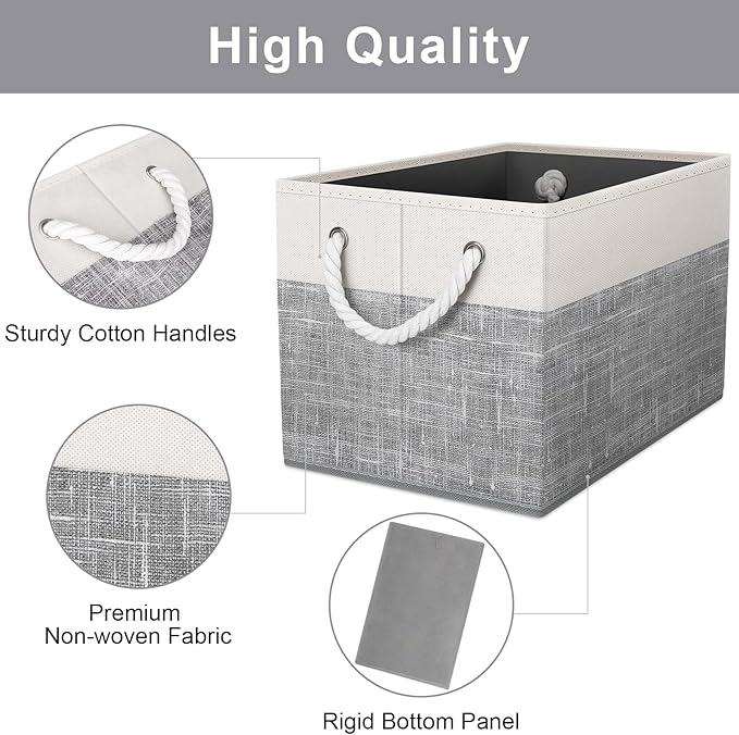 Fab totes Storage Bins [42-Pack], Foldable Storage Baskets for Organizing Toys, Books, Shelves, Closet, Large Storage Box with Rope Handles, Sturdy Organizer Bins, White & Black